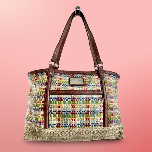 Dana Buchman Handbags - Dana Buchman Multi-colored Woven Snap Closure Shoulder Bag Faux Leather Accents